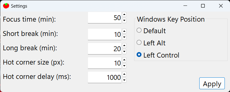 Settings Window